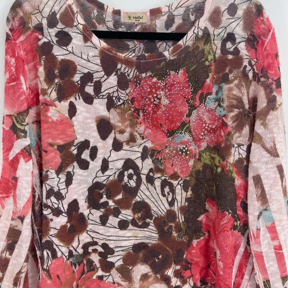 Cactus Fashion  Cherry Blossom, 3/4 Sleeve Scoop Neck Sublimation Tunic Sz Large - Picture 11 of 11